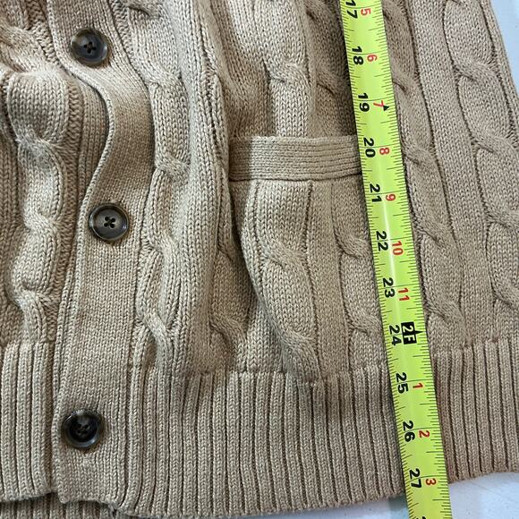 Polo Ralph Lauren Cotton Cable Cotton Camel TanCardigan Sweater Size Large - Picture 8 of 13